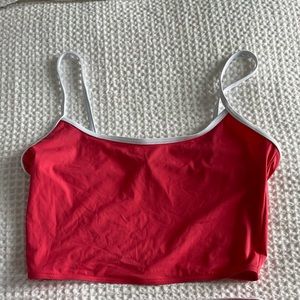 Unworn red/coral bikini with a crop top and white trim